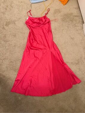 Showpo Bright Pink Satin Slip Maxi Dress